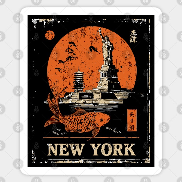Statue of Liberty Retro Japanese Art Print Sticker by TuncGK